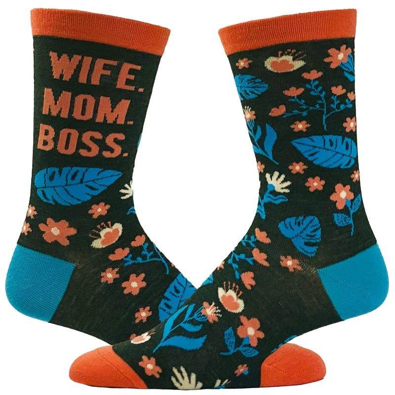Women's Wife Mom Boss Socks Funny Mothers Day Gift For Awesome Mama Graphic Novelty Footwear Funny Graphic Socks Comfortable Fitted Spandex Cotton