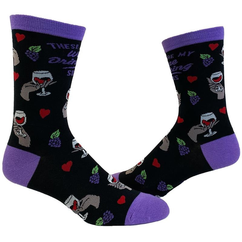 Women's Wine Drinking Socks Funny Vino Wine Lover Graphic Novelty Footwear Funny Graphic Socks Comfortable Fitted Spandex Cotton