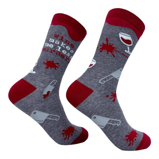 Women's Wine Makes Me Less Murdery Socks Funny Killer Drinking Footwear Funny Graphic Socks Comfortable Fitted Spandex Cotton