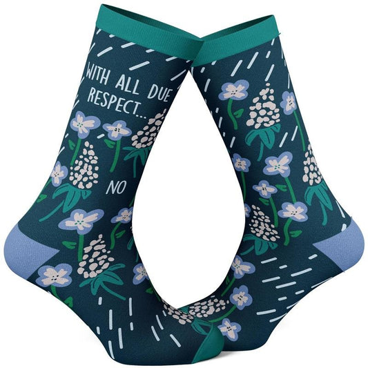Women's With All Due Respect No Socks Funny Sarcastic Flower Graphic Footwear Funny Graphic Socks Comfortable Fitted Spandex Cotton