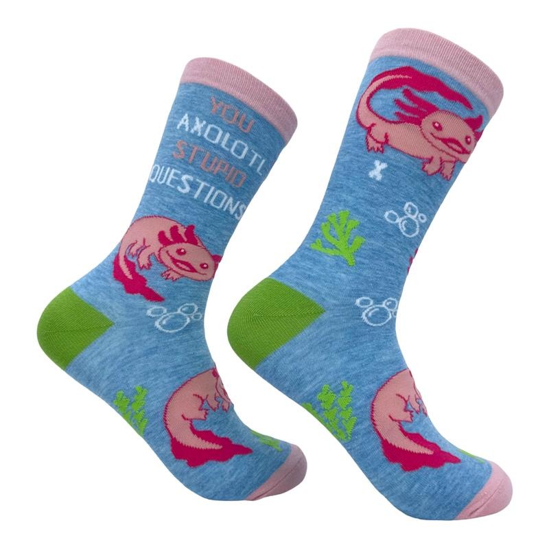 Women's You Axolotl Stupid Questions Socks Funny Cute Salamander Joke Footwear Funny Graphic Socks Comfortable Fitted Spandex Cotton