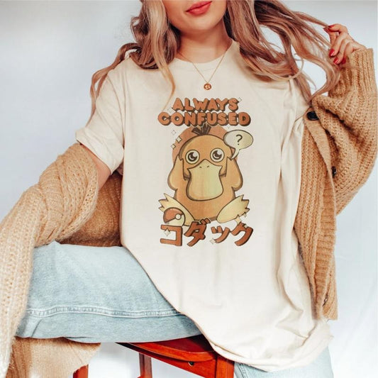 Vintage Anime PK Always Confused T-shirt - Cotton Manga T-Shirt with Graphic Design, Perfect for Fans and Men/Women