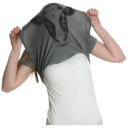 Womens Ask Me About My Cow Funny Farm Animal Dairy Flip Up T shirt Funny Womens T Shirts Cute Slimming Top Comfortable Soft Womenswear Animal Tops for Women Funny Flip Top Women's Novelty Tees Dark Grey