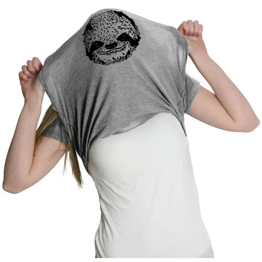 Womens Ask Me Why I'm Lazy T Shirt Funny Flipup Sloth Zoo Animal Slim Fit Tee Funny Womens T Shirts Cute Slimming Top Comfortable Soft Womenswear Flip Tops for Women Funny Animal Top Women's Novelty Light Grey