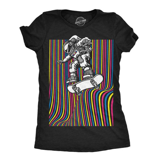 Womens Astronaut Skater Funny T Shirt Skateboard Graphic Tee for Ladies Funny Womens T Shirts Cute Slimming Top Comfortable Soft Womenswear Funny Space Top Women's Novelty Tees Black -