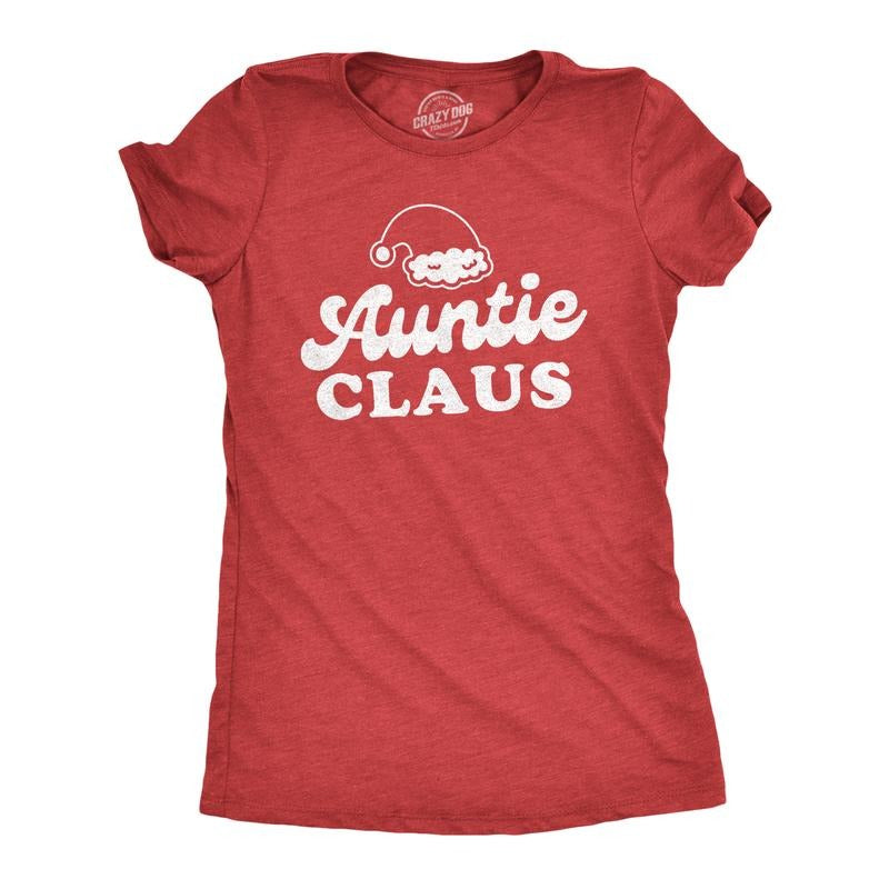 Womens Auntie Claus T Shirt Funny Family Christmas Party Novelty Holiday Tee Funny Womens T Shirts Cute Slimming Top Comfortable Soft Womenswear Christmas Tops for Women Funny Aunt Top Women's Novelty Red -