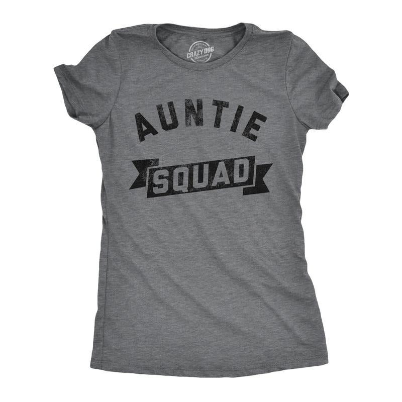 Womens Auntie Squad T Shirt Funny Family Member Awesome Aunt Tee For Ladies Funny Womens T Shirts Cute Slimming Top Comfortable Soft Womenswear Funny Aunt Top Women's Novelty Tees Dark Grey