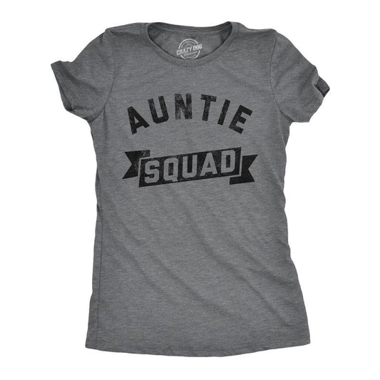 Womens Auntie Squad T Shirt Funny Family Member Awesome Aunt Tee For Ladies Funny Womens T Shirts Cute Slimming Top Comfortable Soft Womenswear Funny Aunt Top Women's Novelty Tees Dark Grey
