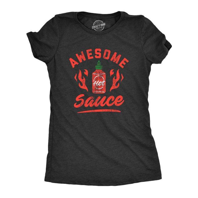 Womens Awesome Sauce T Shirt Funny Saying Cool Nerdy Tee Fun Joke for Foodie Funny Womens T Shirts Cute Slimming Top Comfortable Soft Womenswear Sarcastic Tops for Women Funny Food Top Women's Novelty Black