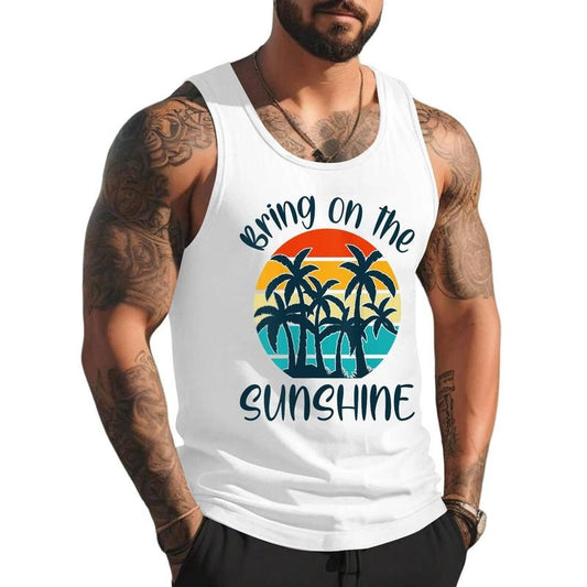 Womens BRING ON THE SUNSHINE Retro Vintage Sunset Beach Lover Quote Unisex Tank Top, Cotton, Size S-3XL