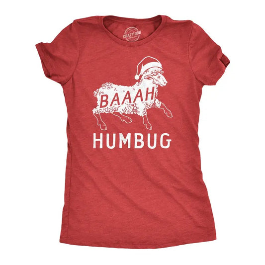 Womens Baaah Humbug T Shirt Funny Xmas Party Scrooge Sheep Tee For Ladies Funny Womens T Shirts Cute Slimming Top Comfortable Soft Womenswear Christmas Tops for Women Women's Novelty Tees Red -