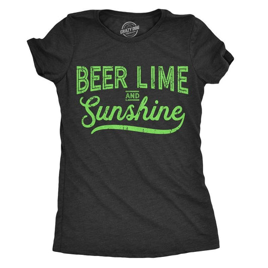 Womens Beer Lime And Sunshine T Shirt Funny Summer BBQ Tee For Ladies Funny Womens T Shirts Cute Slimming Top Comfortable Soft Womenswear Beer Tops for Women Funny Summer Top Women's Novelty Tees Black