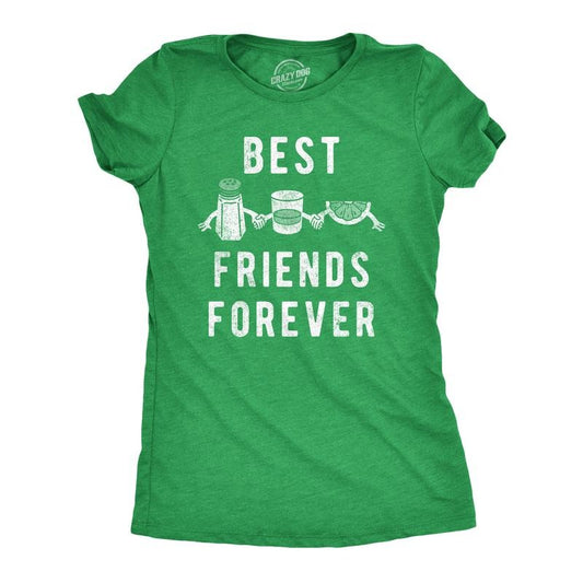 Womens Best Friends Forever T Shirt Funny Tequila Lime Salt Drinking Joke Tee For Ladies Funny Womens T Shirts Cute Slimming Top Comfortable Soft Womenswear Liquor Tops for Women Funny Drinking Top Green -