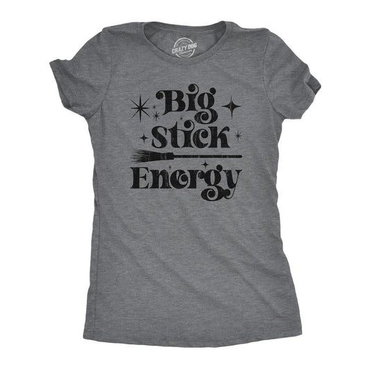 Womens Big Stick Energy T Shirt Funny Halloween Witches Broom Joke Tee For Ladies Funny Womens T Shirts Cute Slimming Top Comfortable Soft Womenswear Halloween Tops for Women Funny Sarcastic Top Dark Grey