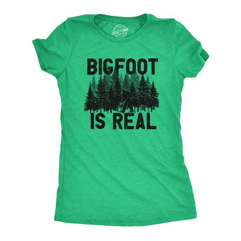 Womens Bigfoot Is Real T Shirt Funny Awesome Sasquatch Believer Outdoors Tee For Ladies Funny Womens T Shirts Cute Slimming Top Comfortable Soft Womenswear Funny Sarcastic Top Women's Novelty Tees Green -