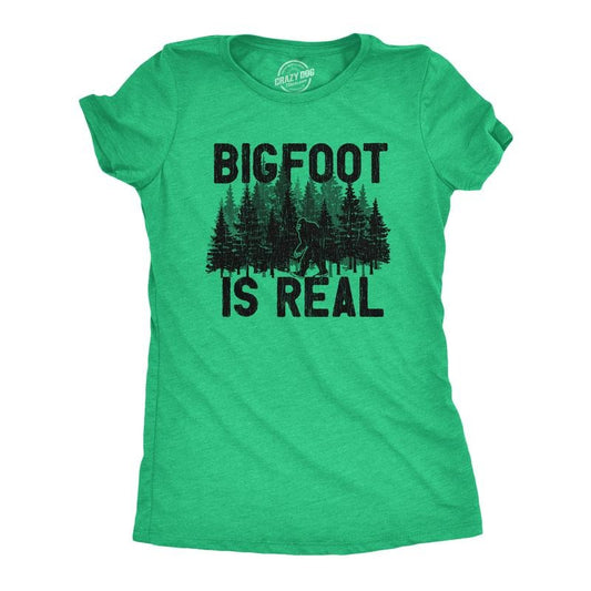 Womens Bigfoot Is Real T Shirt Funny Awesome Sasquatch Believer Outdoors Tee For Ladies Funny Womens T Shirts Cute Slimming Top Comfortable Soft Womenswear Funny Sarcastic Top Women's Novelty Tees Green -