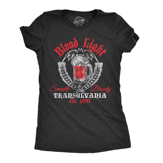 Womens Blood Light T Shirt Funny Beer Parody Vampire Halloween Tee for Ladies Funny Womens T Shirts Cute Slimming Top Comfortable Soft Womenswear Halloween Tops for Women Funny Beer Top Women's Black -
