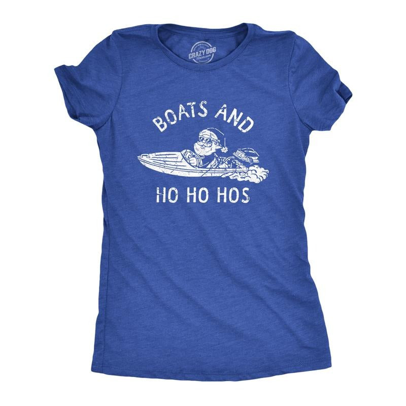 Womens Boats And Ho Ho Hos T Shirt Funny Xmas Sailor Santa Joke Tee For Ladies Funny Womens T Shirts Cute Slimming Top Comfortable Soft Womenswear Christmas Tops for Women Funny Sarcastic Top Women's Royal -