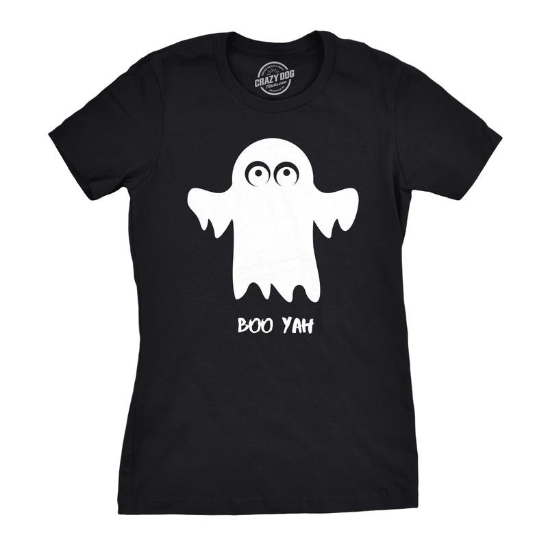 Womens Boo Yah Funny Spooky Cute Halloween Fall Ghost T shirt Funny Womens T Shirts Cute Slimming Top Comfortable Soft Womenswear Halloween Tops for Women Women's Novelty Tees Black