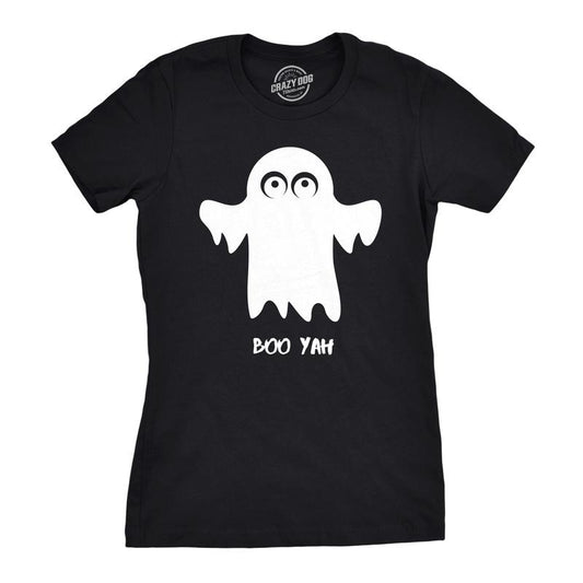 Womens Boo Yah Funny Spooky Cute Halloween Fall Ghost T shirt Funny Womens T Shirts Cute Slimming Top Comfortable Soft Womenswear Halloween Tops for Women Women's Novelty Tees Black