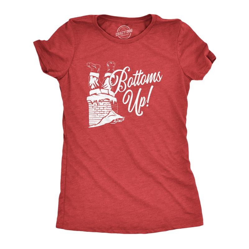 Womens Bottoms Up T Shirt Funny Christmas Santa Claus Chimney Graphic Novelty Tee Funny Womens T Shirts Cute Slimming Top Comfortable Soft Womenswear Christmas Tops for Women Women's Novelty Tees Red