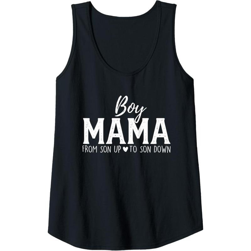 Womens Boy Mama From Son Upto Son Down Funny Mother's Day Fun Mom Tank Top Made in USA