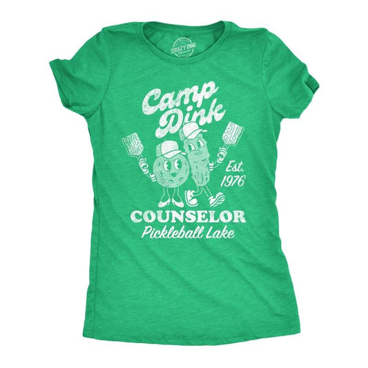 Womens Camp Dink Counselor Pickleball Lake T Shirt Funny Pickle Ball Lovers Joke Tee For Ladies Funny Womens T Shirts Cute Slimming Top Comfortable Soft Womenswear Pickle Ball Tops for Women Funny Green -