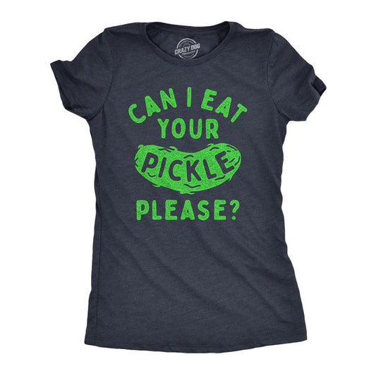 Womens Can I Eat Your Pickle Please T Shirt Funny Dill Pickles Lovers Tee for Ladies Funny Womens T Shirts Cute Slimming Top Comfortable Soft Womenswear Funny Food Top Women's Novelty Tees Navy -