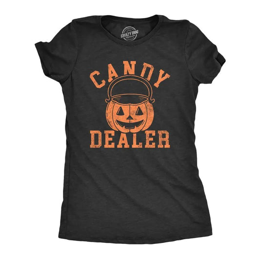 Womens Candy Dealer T Shirt Funny Halloween Trick Or Treat Candies Joke Tee For Ladies Funny Womens T Shirts Cute Slimming Top Comfortable Soft Womenswear Halloween Tops for Women Funny Food Top Black -