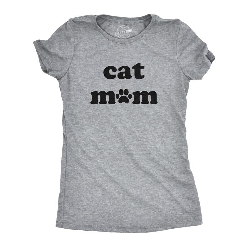 Womens Cat Mom T Shirt Funny Pet Animal Lover Kitty Novelty Tee Funny Womens T Shirts Cute Slimming Top Comfortable Soft Womenswear Mother's Day Tops for Women Funny Cat Top Women's Novelty Tees Light Grey