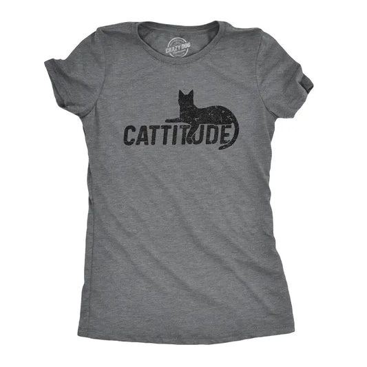 Womens Catitude T Shirt Funny Pet Cat Attitude Tee Funny Womens T Shirts Cute Slimming Top Comfortable Soft Womenswear Funny Cat Top Women's Novelty Tees Dark Grey