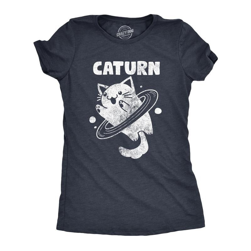 Womens Caturn T Shirt Funny Cute Saturn Kitten Planet Rings Outerspace Tee for Ladies Funny Womens T Shirts Cute Slimming Top Comfortable Soft Womenswear Space Tops for Women Funny Cat Top Women's Navy -