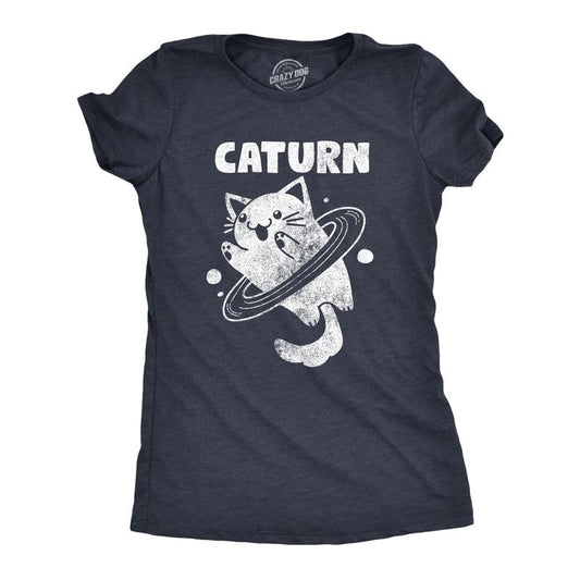 Womens Caturn T Shirt Funny Cute Saturn Kitten Planet Rings Outerspace Tee for Ladies Funny Womens T Shirts Cute Slimming Top Comfortable Soft Womenswear Space Tops for Women Funny Cat Top Women's Navy -