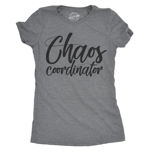 Womens Chaos Coordinator T Shirt Funny Parenting Tee For Mom Funny Womens T Shirts Cute Slimming Top Comfortable Soft Womenswear Mother's Day Tops for Women Women's Novelty Tees Dark Grey