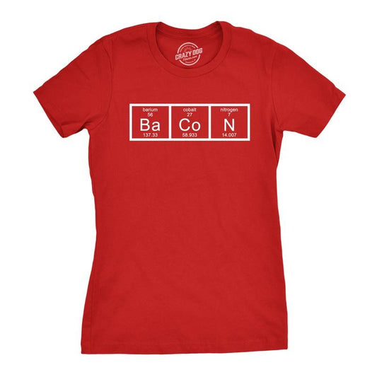Womens Chemistry of Bacon T Shirt Funny Periodic Table Tee For Ladies Funny Womens T Shirts Cute Slimming Top Comfortable Soft Womenswear Food Tops for Women Funny Science Top Women's Novelty Tees