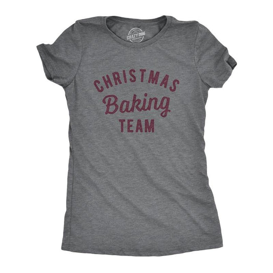 Womens Christmas Baking Team T Shirt Funny Xmas Party Family Novelty Graphic Tee for Ladies Funny Womens T Shirts Cute Slimming Top Comfortable Soft Womenswear Christmas Tops for Women Funny Food Top Dark Grey