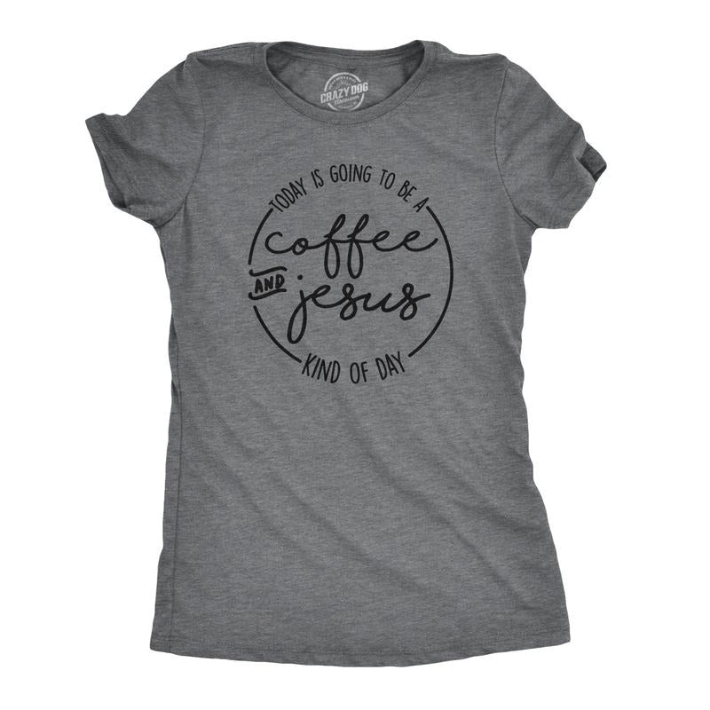 Womens Coffee And Jesus T Shirt Cute Religious Easter Christian Faith Morning Funny Womens T Shirts Cute Slimming Top Comfortable Soft Womenswear Easter Tops for Women Funny Coffee Top Women's Novelty Dark Grey