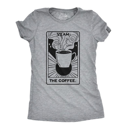 Womens Coffee Tarot Card Tshirt Funny Morning Cup Fortune Teller Tee Funny Womens T Shirts Cute Slimming Top Comfortable Soft Womenswear Funny Coffee T Shirt Women's Novelty T Shirts Light Grey