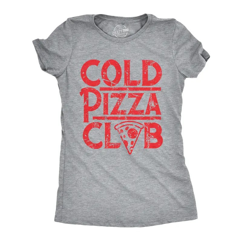 Womens Cold Pizza Club T Shirt Funny Awesome Leftover Pizza Slice Lovers Tee For Ladies Funny Womens T Shirts Cute Slimming Top Comfortable Soft Womenswear Sarcastic T Shirt for Women Funny Food T Light Grey