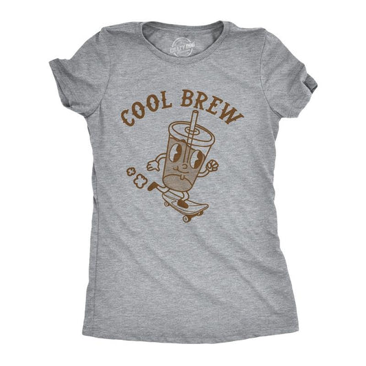 Womens Cool Brew T Shirt Funny Rad Skateboarding Cold Coffee Joke Tee For Ladies Funny Womens T Shirts Cute Slimming Top Comfortable Soft Womenswear Coffee T Shirt for Women Funny Sarcastic T Shirt Light Grey