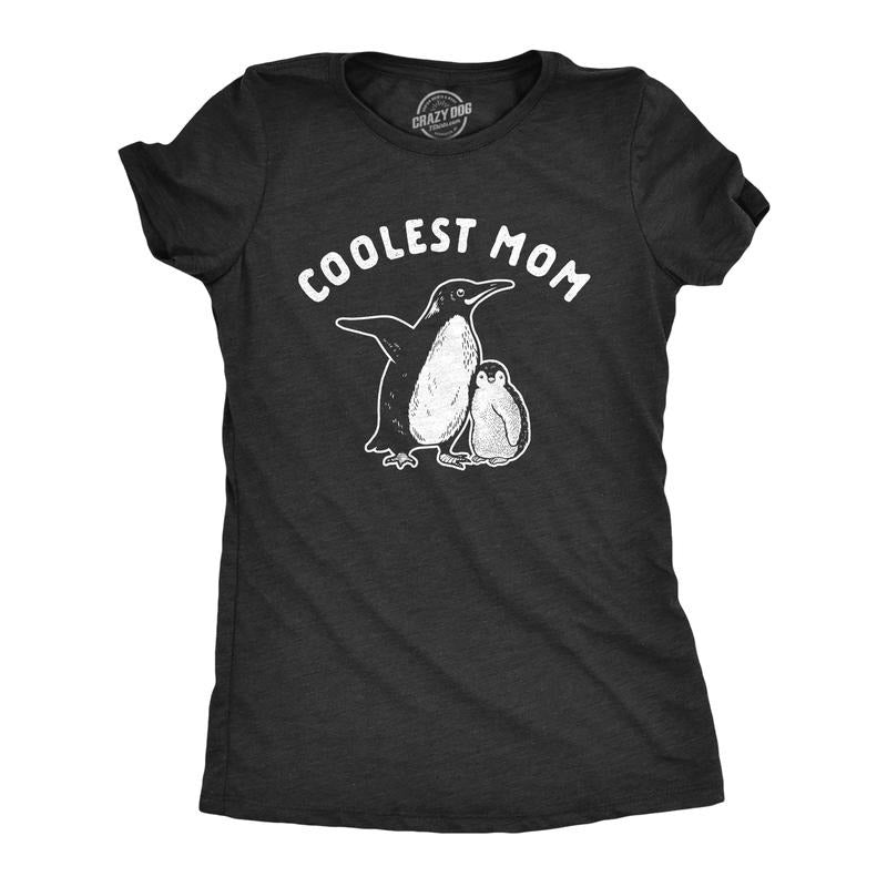 Womens Coolest Mom T Shirt Cute Penguin Mothers Day Ideas Graphic Novelty Tee Funny Womens T Shirts Cute Slimming Top Comfortable Soft Womenswear Mother's Day Tops for Women Funny Animal Top Women's Black