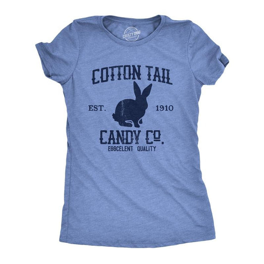 Womens Cotton Tail Candy Co T Shirt Funny Easter Sunday Chocolate Bunny Rabbit Tee For Ladies Funny Womens T Shirts Cute Slimming Top Comfortable Soft Womenswear Easter Tops for Women Funny Food Top Light Blue