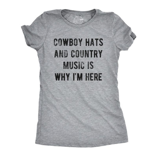 Womens Cowboy Hats And Country Music Is Why I'm Here Tshirt Funny Southern Line Dance Tee Funny Womens T Shirts Cute Slimming Top Comfortable Soft Womenswear Funny Music T Shirt Women's Novelty T Light Grey