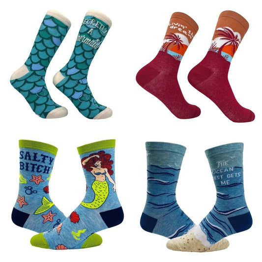 Womens Cute Ocean Socks Bundle 4 Pack Socks With Funny Graphics For Ladies Funny Graphic Socks Comfortable Fitted Spandex Cotton