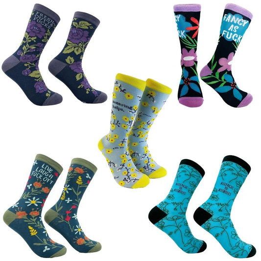 Womens Cute Swearing Socks Bundle 5 Pack Socks With Funny Graphics for Ladies Funny Graphic Socks Comfortable Fitted Spandex Cotton