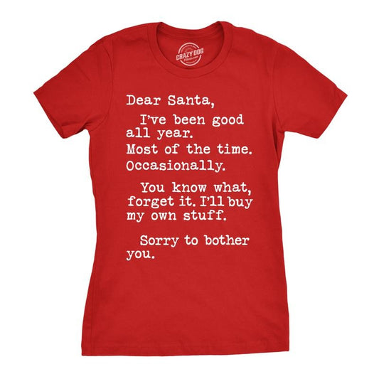 Womens Dear Santa I'll Buy My Own Stuff T Shirt Funny Christmas Present Tee for Ladies Funny Womens T Shirts Cute Slimming Top Red