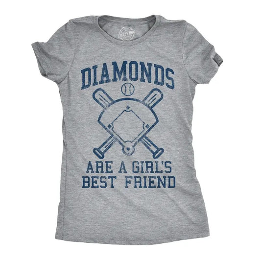 Womens Diamonds Are A Girls Best Friend T Shirt Funny Cute Baseball for Ladies Funny Womens T Shirts Cute Slimming Top Comfortable Soft Light Grey