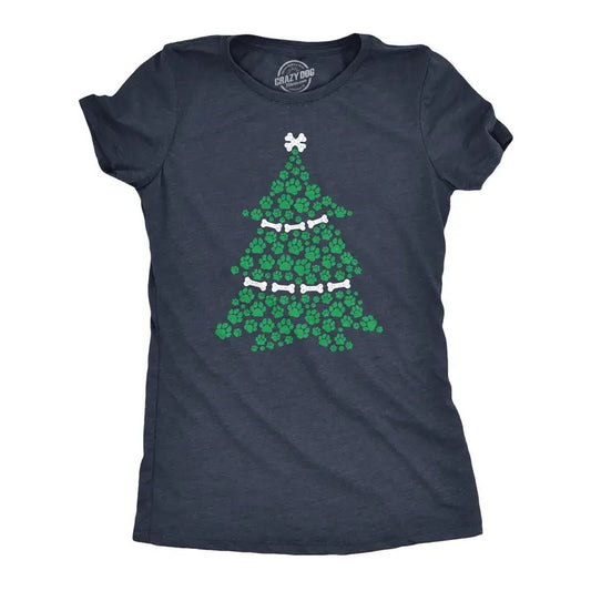 Womens Dog Paw Christmas Tree T shirt Cute Xmas Gift Holiday Puppy Lover Tee Funny Womens T Shirts Cute Slimming Top Comfortable Soft Womenswear Christmas Tops for Women Funny Dog Top Women's Novelty Navy