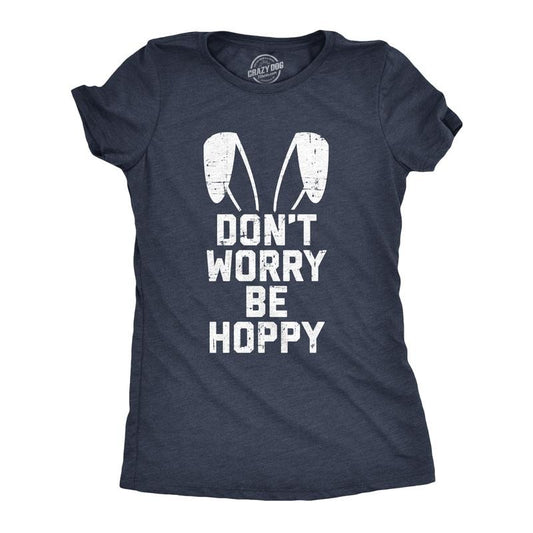 Womens Don't Worry Be Hoppy T Shirt Funny Easter Bunny Tee Funny Womens T Shirts Cute Slimming Top Comfortable Soft Womenswear Easter Tops for Women Women's Novelty Tees Navy