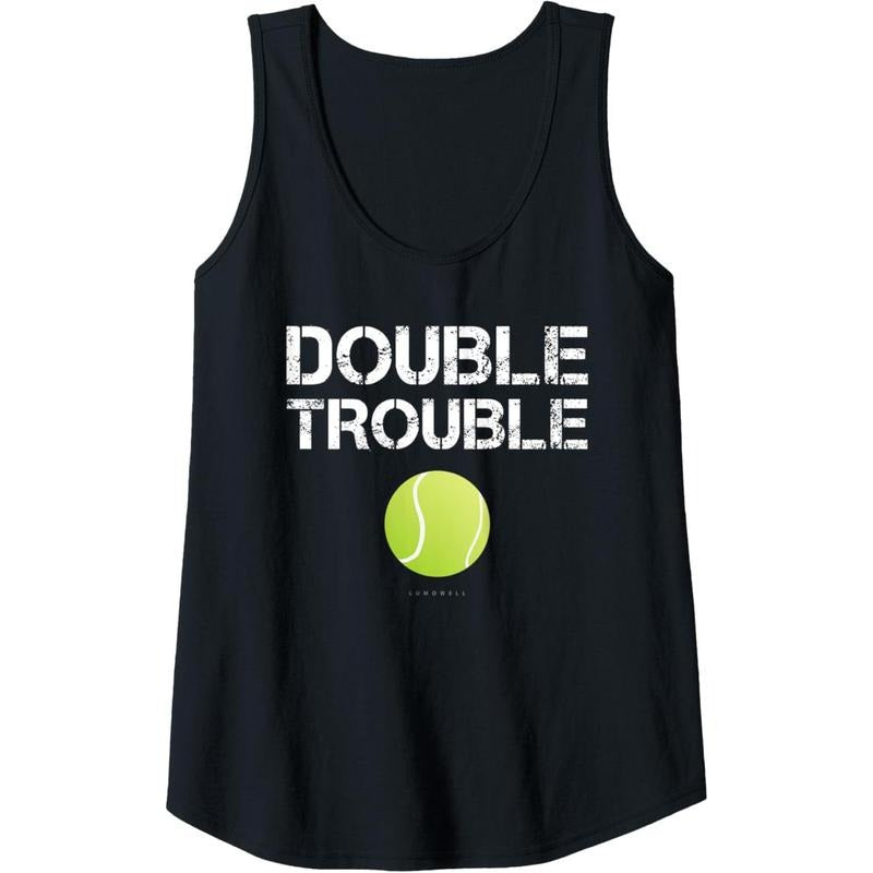 Womens Double Trouble Tanks - Funny Tennis Team Gift Tank Top Made in USA